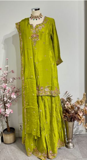 Lime Green Silk  Sharara
