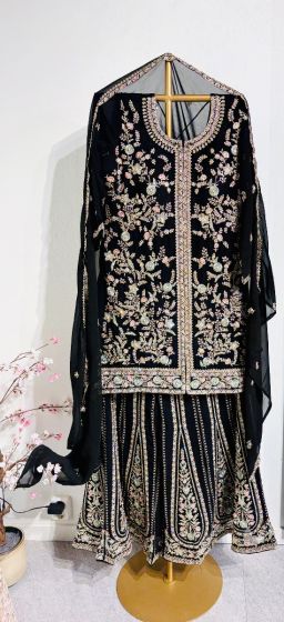 Black Multi Colour Thread Sharara