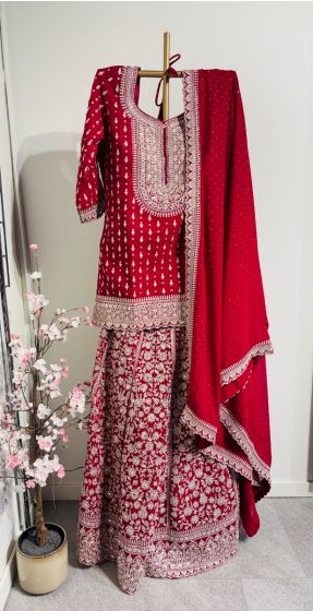 Deep Pink Gorget Lehenga With Long Choli