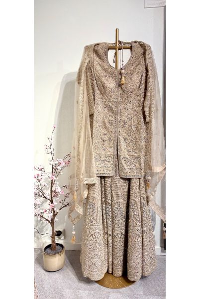 Dark Beige Mirror Work Plazo Set