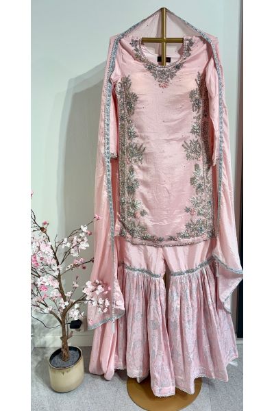 Baby Pink Chifon Silk Gharara