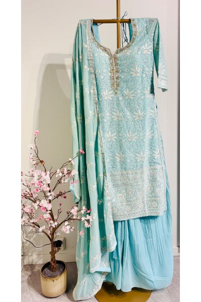 Powder Blue Thread Work Sharara