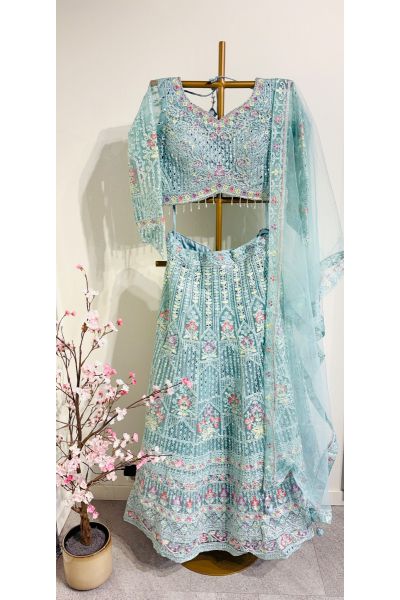 Sky Blue Net Lehenga