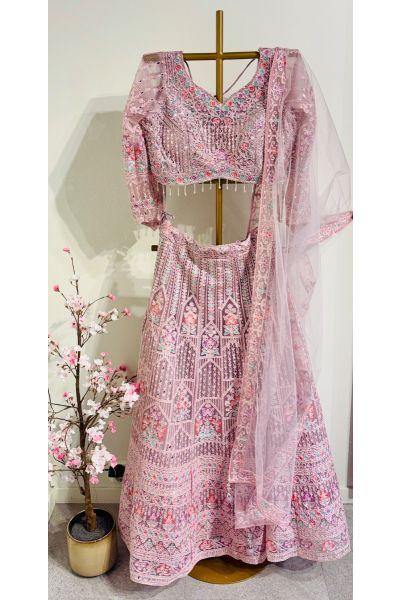 Light  Pink Net Lehenga