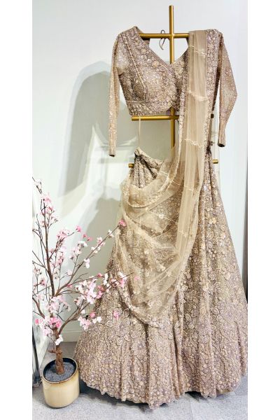 Dark Beige 3D Flower Lehenga