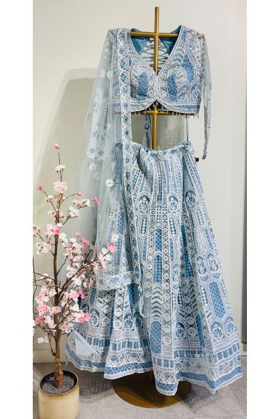 Turquoise Blue Net Lehenga