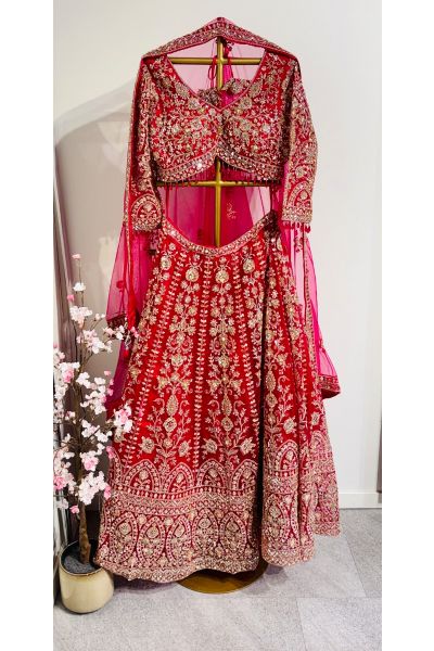 Deep Rani Pink Heavy Net Lehenga