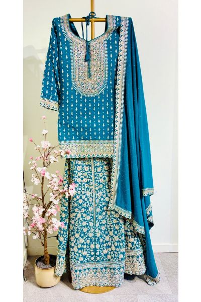 Blue Colour Gorget Lehenga With Long Choli