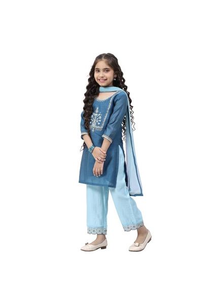 Girls Straight Kurta Palazzo Suit Set