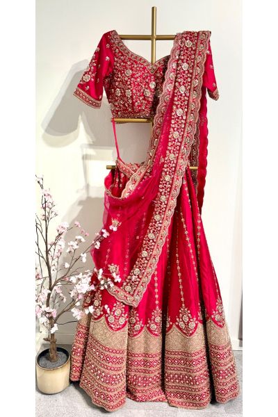 Deep Rani Pink Raw Silk Lehenga