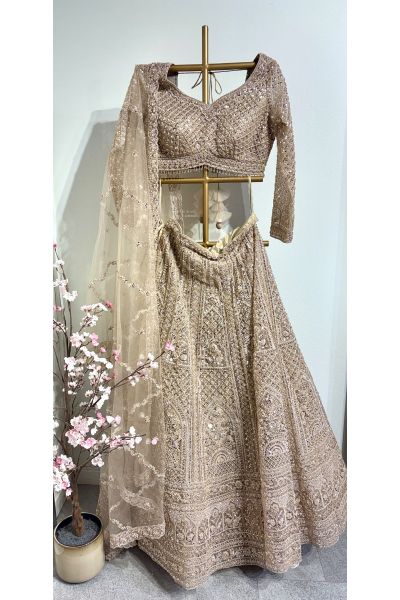 Gold Lehenga With Cut Beads Embrodery