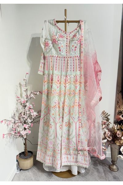 White With Multi Colour Thread Lehenga