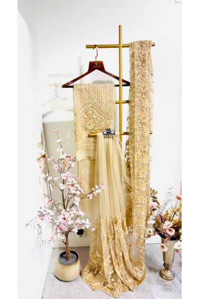 Golden Net Heavy Embrodery Saree