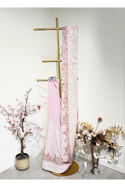 Lavander Gorget Chikankari Saree With Floral Border