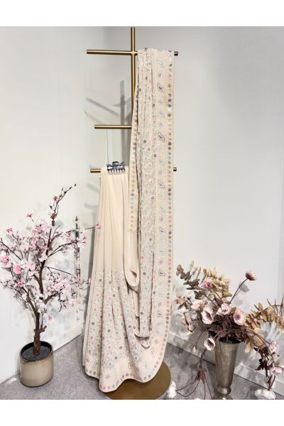 Ivory Chikankari With Multi Thread Design