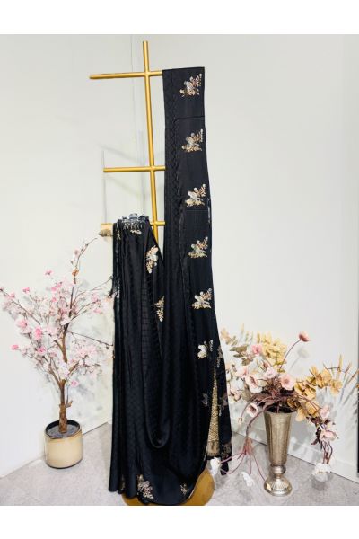 Black Satin Beneras Silk Saree