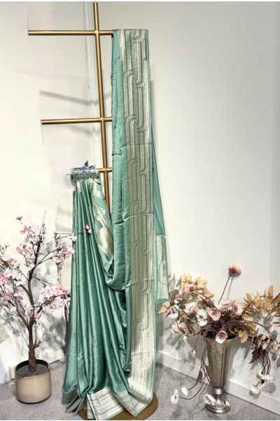 Light Mint Green Satin Beneras Saree