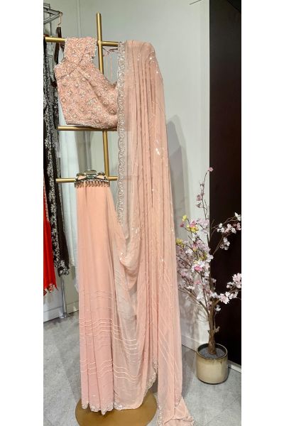 Peach  chiffon saree with embroidery blouse 