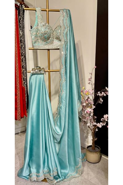 Light Blue Satin Silk Saree