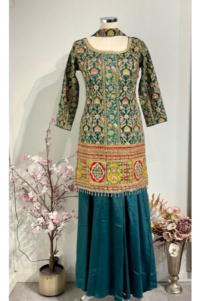 Peacock Green Heavy Zardosy Work Sharara