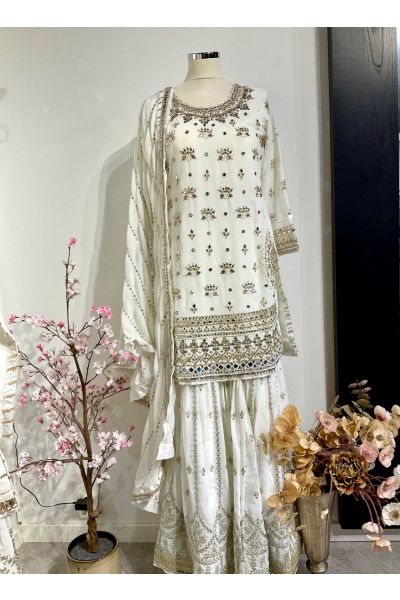 Ivory Heavy Mirror Work Gharara