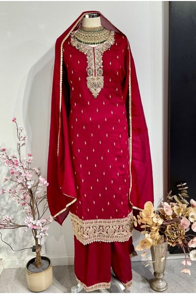 Dark Red Silk Suit