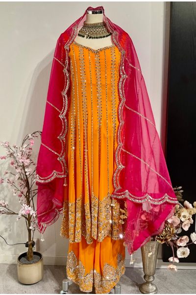 Bright Orange Mirror Work Heavy Anarkali 