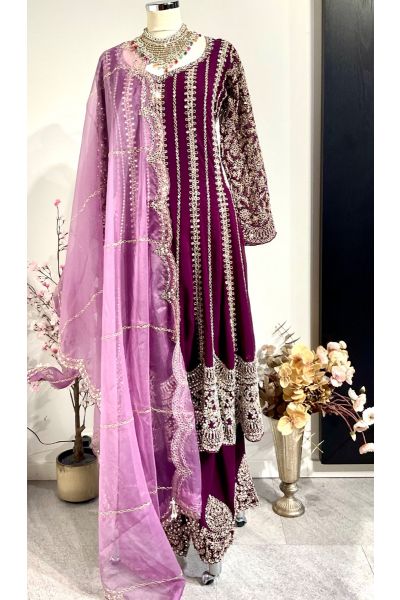 Plum Colour Mirror Work Heavy Anarkali