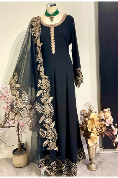 Black Long Dress With Cut Work Border
