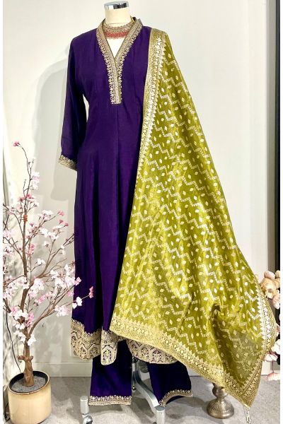 Dark Purpul Silk Anarkali