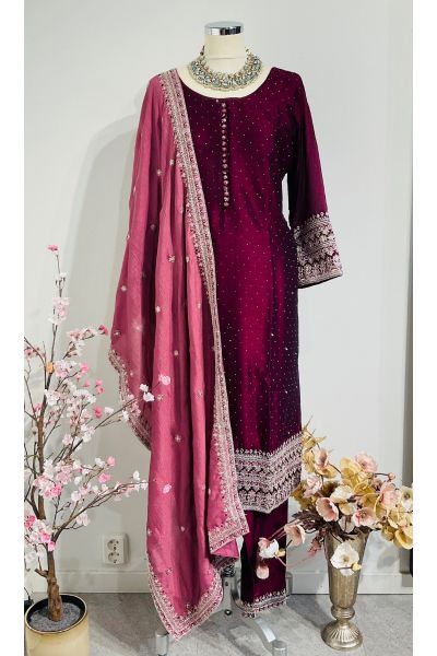 Wine colour Silk Suit