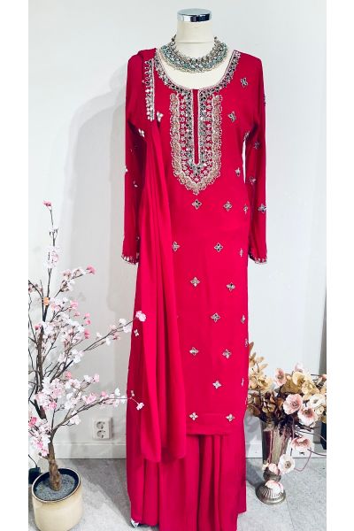 Fuchsia colour mirror salwar suit 