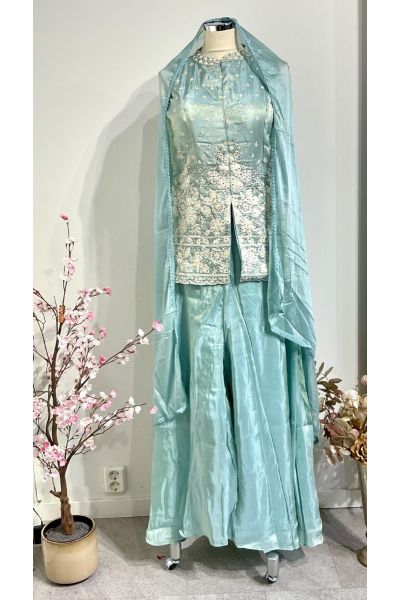 Powder Blue Shimmer Peplum Set