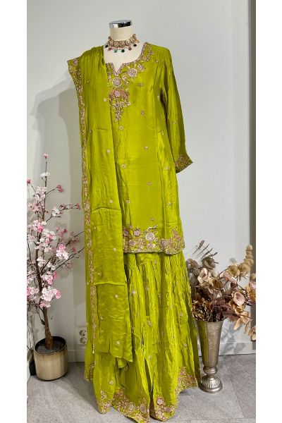 Lime Green Silk  Sharara