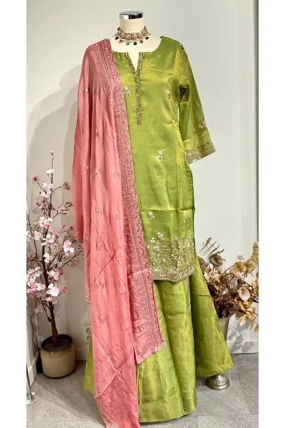Parrot Green Shimmer Sharara