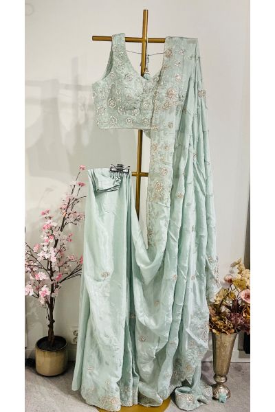 Light Sea Green chiffon silk saree