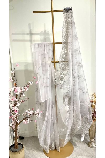 Gray net saree with embroidery 