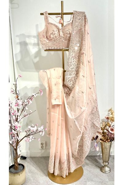 light peach organza designer saree
