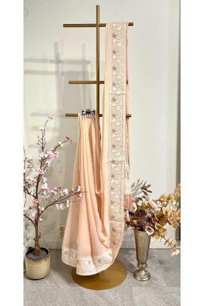 peach chikankari gorgett saree
