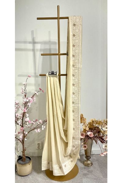 Butter colour chikankari georgette saree