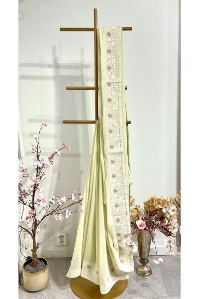 Lime green chikankari gorge saree