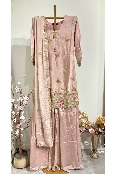 Dusty pink silk sharara