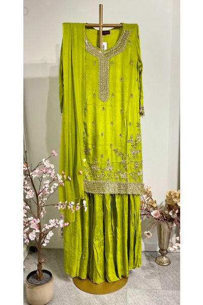 parrot green silk gharara