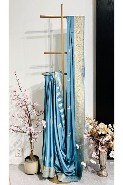Light Blue Satin Banarasi Saree