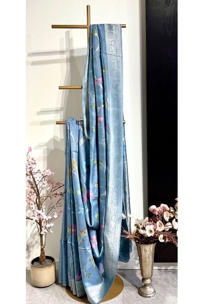 Gray Flower Weave Silk Saree