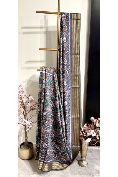 Gray Ikat Semi Silk Saree