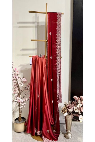 Maroon ombré  Satin Saree