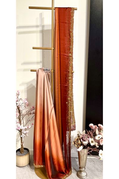 Brown N Rust Satin Saree