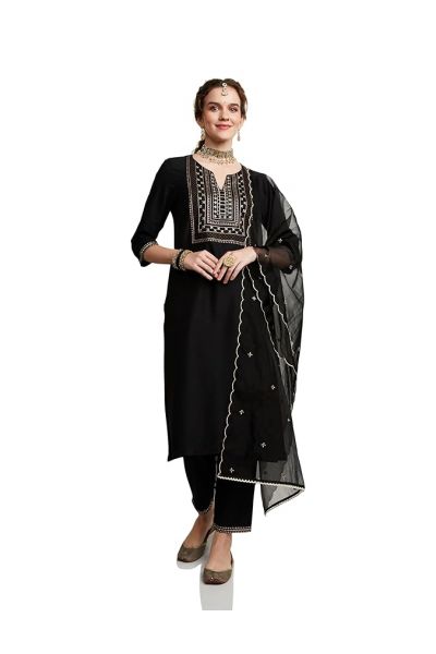 Women's Embroidered Kurta Set with Organza Dupatta