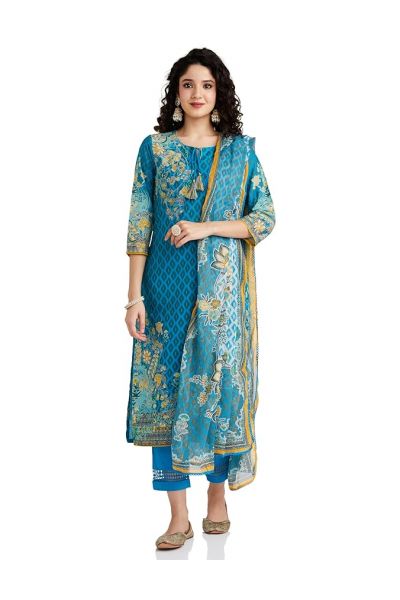 Women Cotton Straight Kurta Slim Pants Suit Set